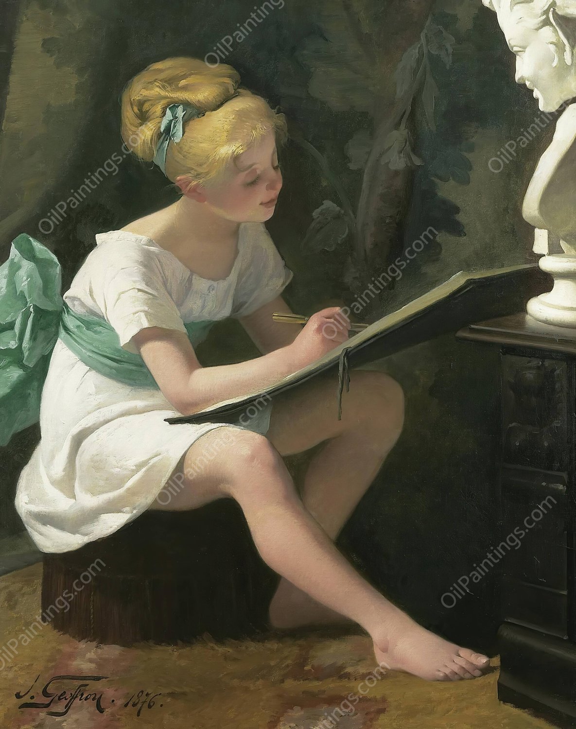 The Young Artist  by Henri-Jules-Jean Geoffroy - Hand-Painted Oil Painting Reproduction