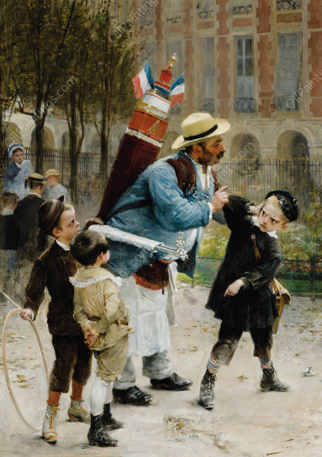 Who Broke The Glasses Has To Pay For Them  by Henri-Jules-Jean Geoffroy - Hand-Painted Oil Painting Reproduction