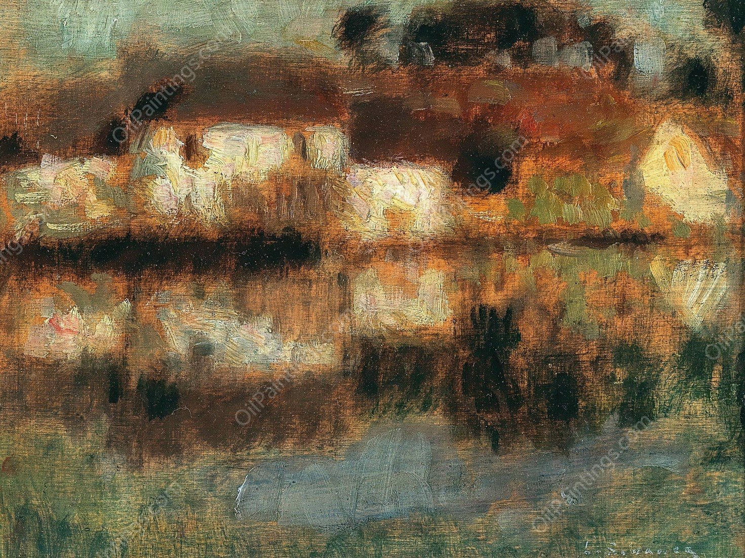 Les Maisons sur l'eau, Berneval ou le Canal - clair de lune  by Henri Le Sidaner - Hand-Painted Oil Painting Reproduction