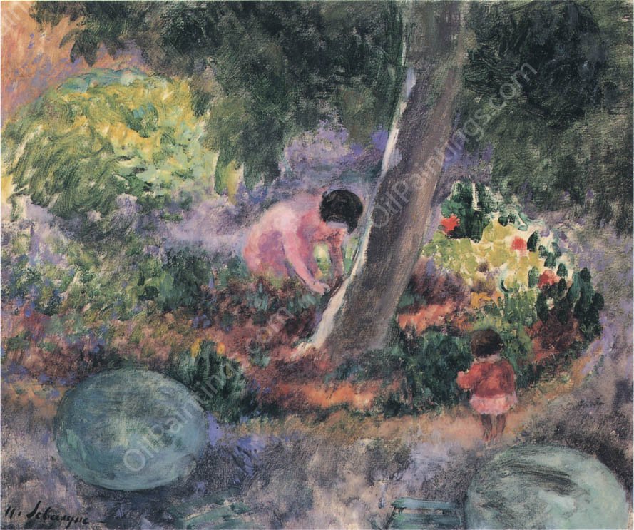 A Woman and Child in the Garden by Henri Lebasque - Hand-Painted Oil Painting Reproduction