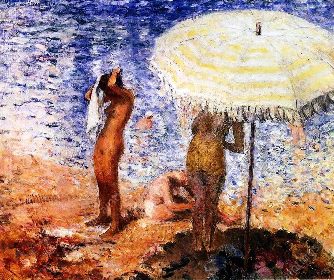 At the Beach by Henri Lebasque - Hand-Painted Oil Painting Reproduction