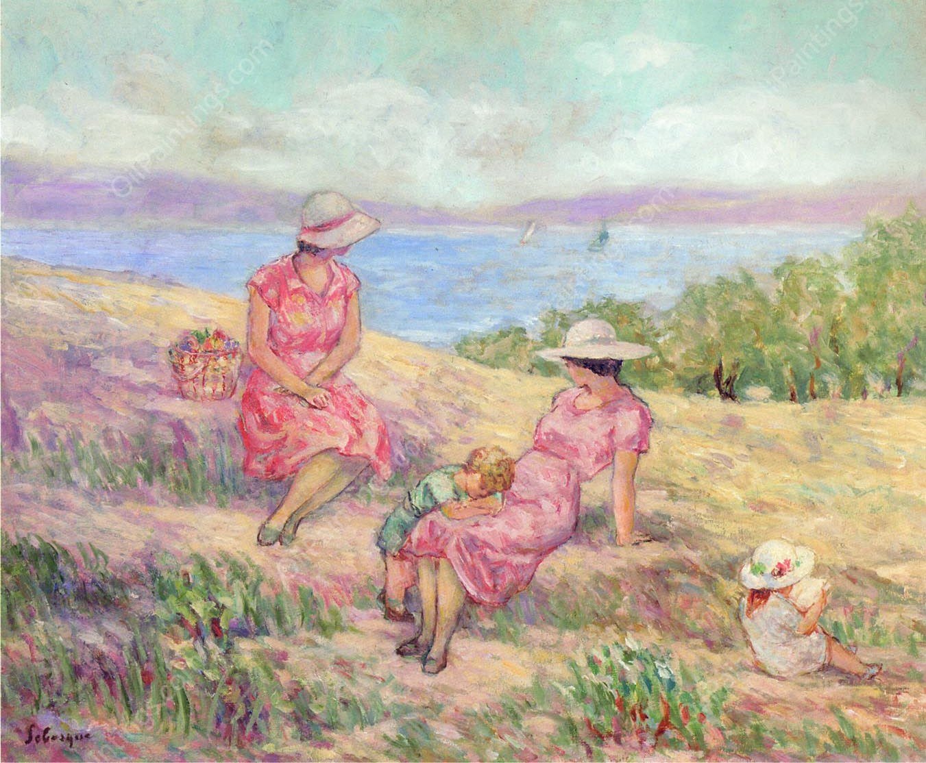 At the Mediterranean Coast by Henri Lebasque - Hand-Painted Oil Painting Reproduction