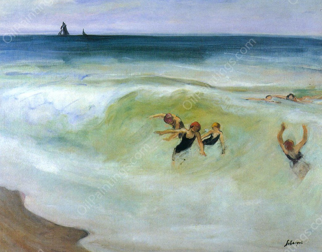 Bathers in the Sea by Henri Lebasque - Hand-Painted Oil Painting Reproduction
