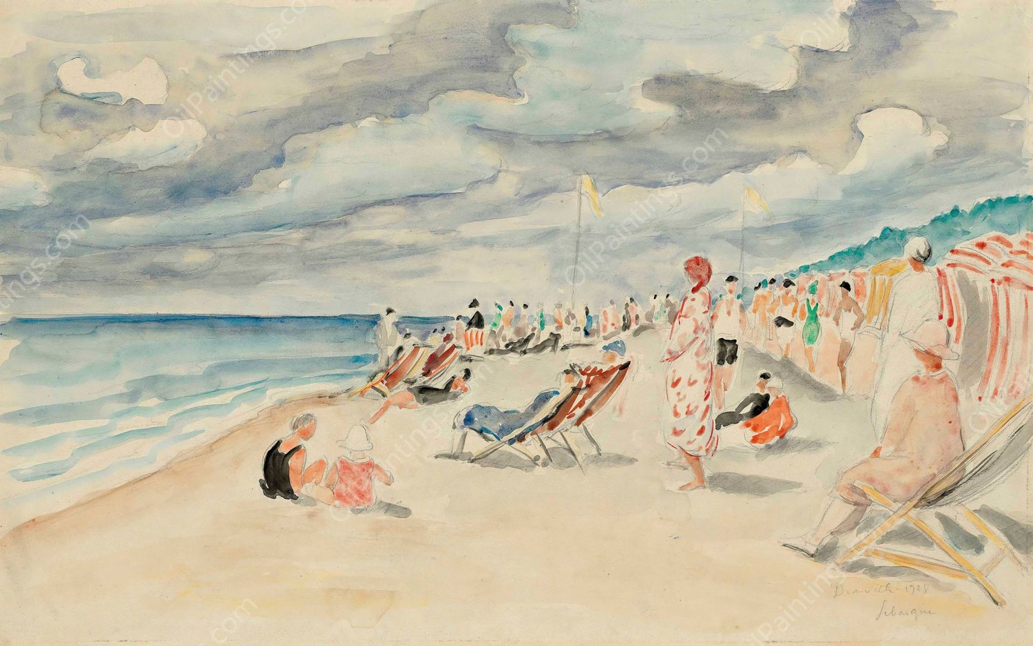 La plage de Deauville  by Henri Lebasque - Hand-Painted Oil Painting Reproduction