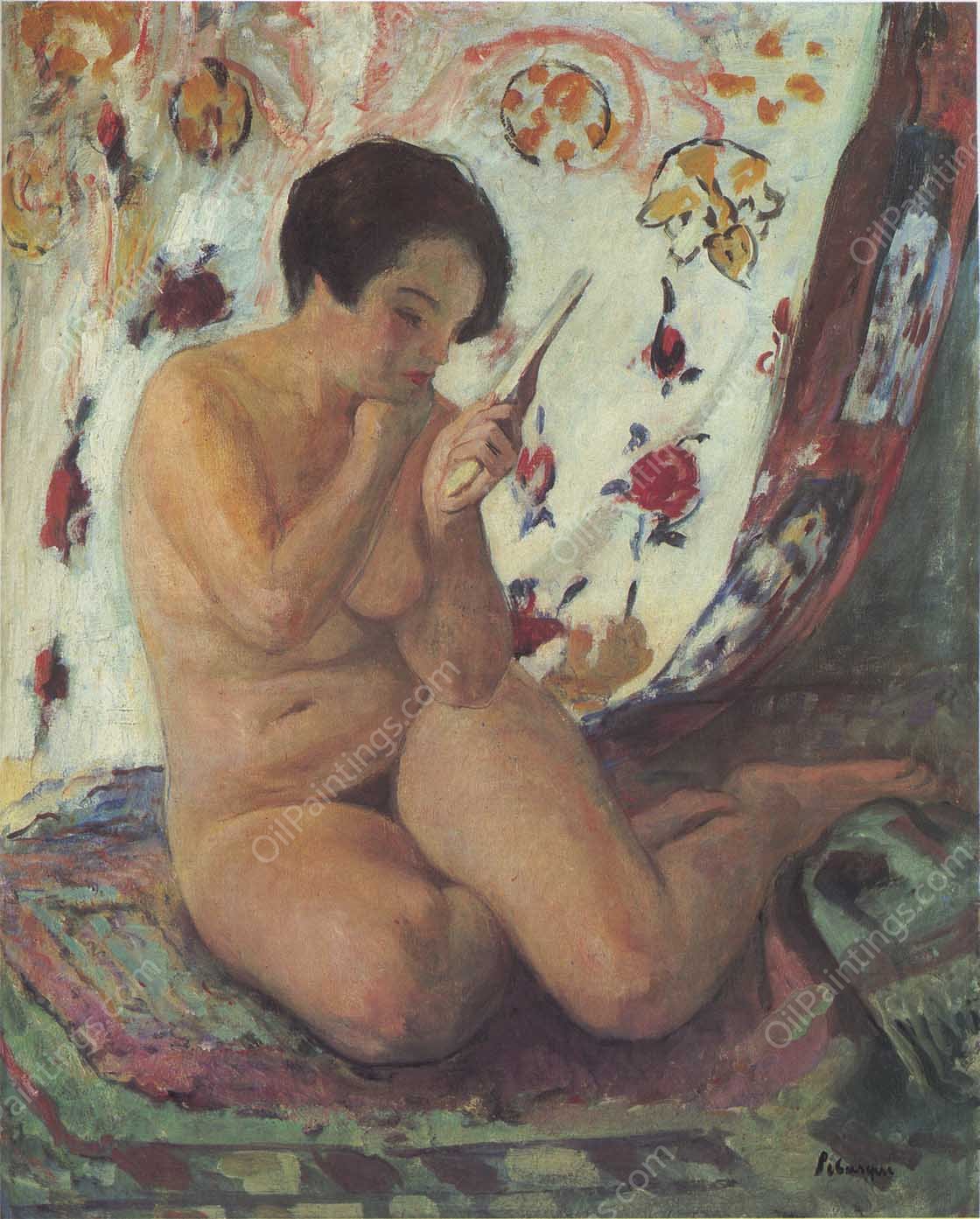 Nude Seated by a Mirror by Henri Lebasque - Hand-Painted Oil Painting Reproduction