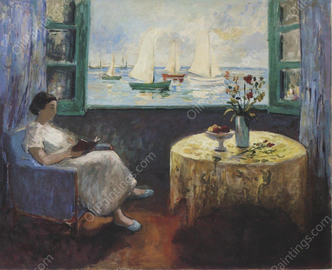 Reading by the Window by Henri Lebasque - Hand-Painted Oil Painting Reproduction