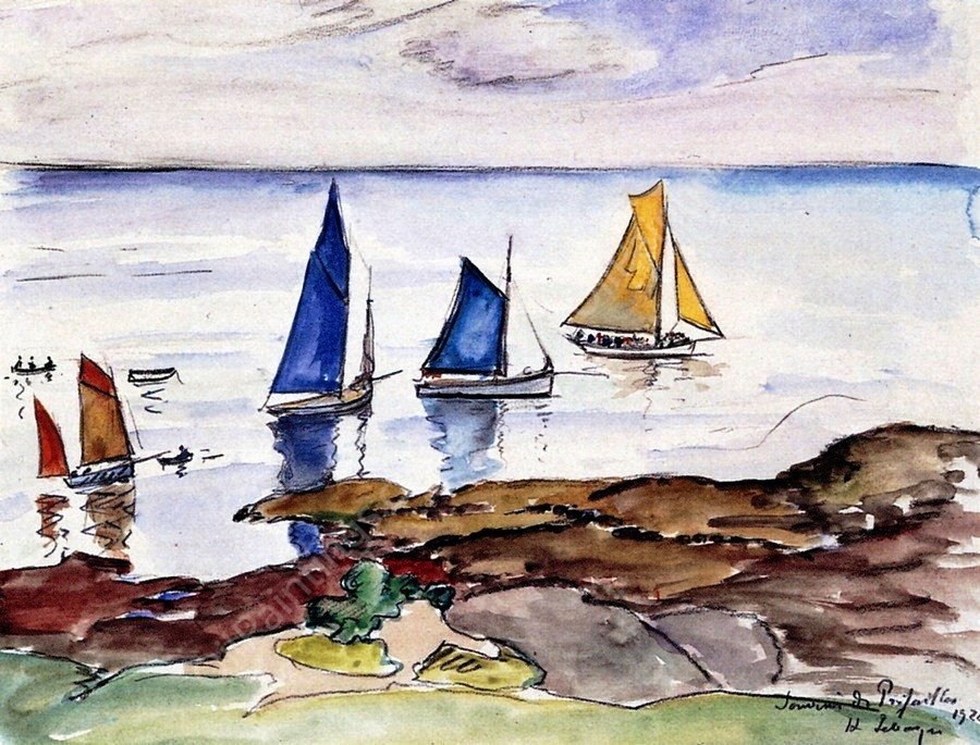 Sailboats, Memory of Prefailles by Henri Lebasque - Hand-Painted Oil Painting Reproduction