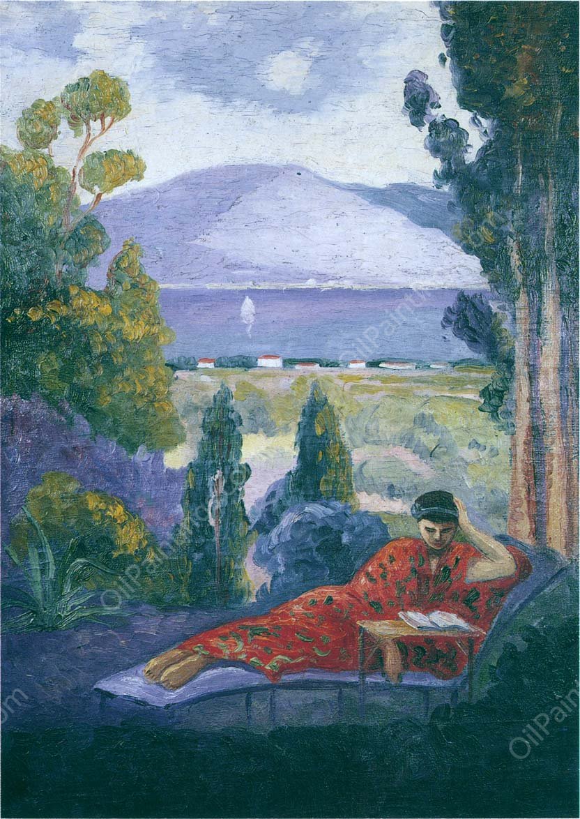 Woman in a Mediterranean Landscape by Henri Lebasque - Hand-Painted Oil Painting Reproduction