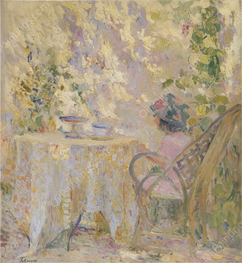 Young Girls by the Trellis by Henri Lebasque - Hand-Painted Oil Painting Reproduction