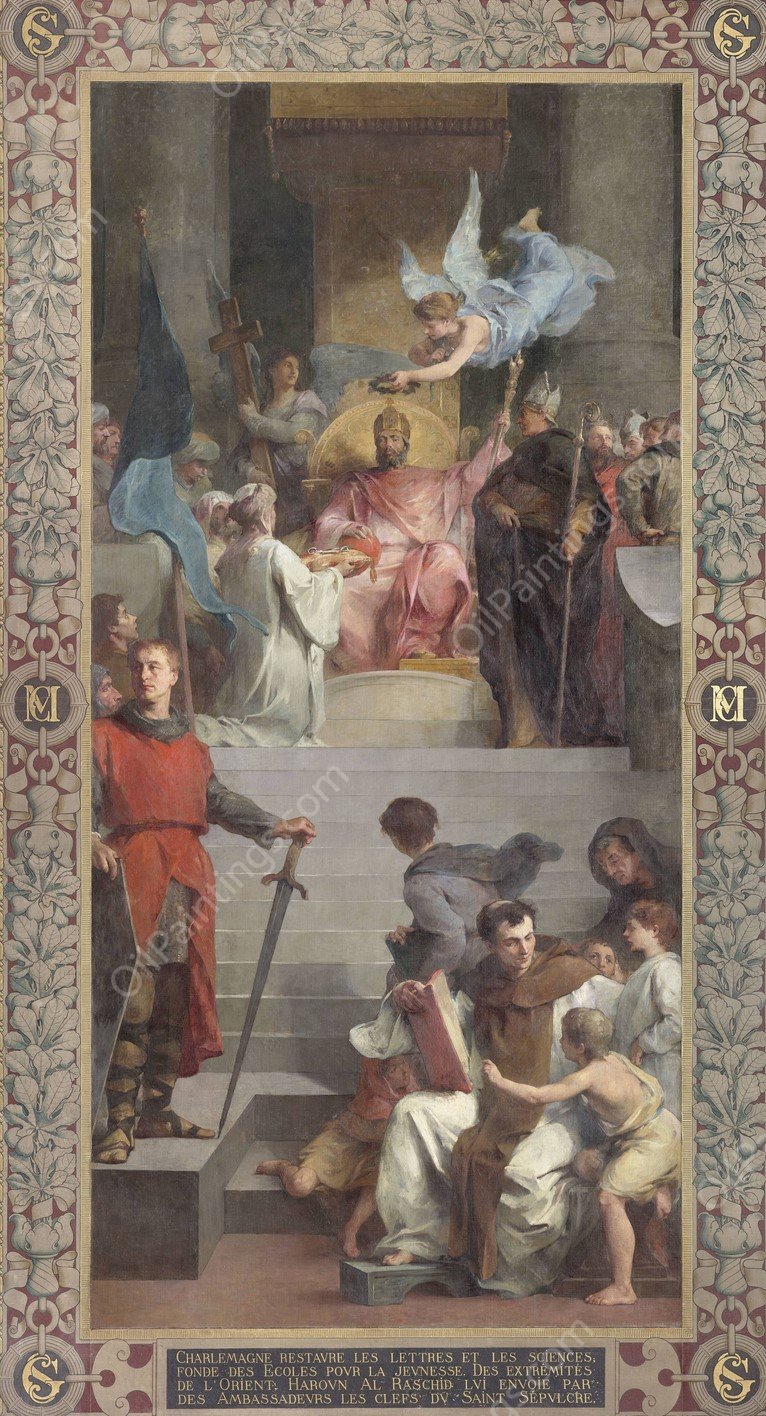 Les ambassadeurs de Haroun al Rashid offrent les clefs du Saint Sepulcre a Charlemagne by Henri Leopold Levy - Hand-Painted Oil Painting Reproduction