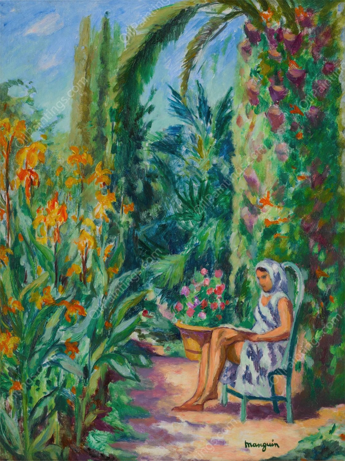 Odette dans le jardin de l'Oustalet  by Henri Manguin - Hand-Painted Oil Painting Reproduction
