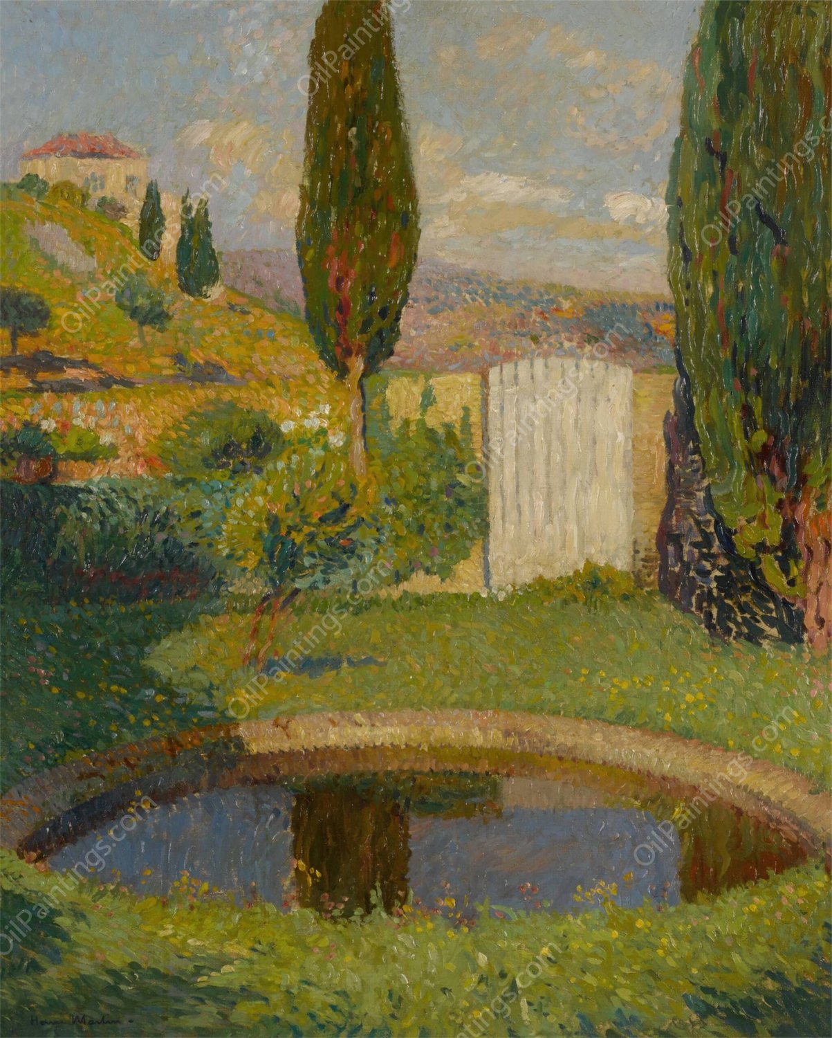 Bassin ouest du Parc de Marquayrol avec vue sur l'atelier d'Henri Martin by Henri Martin - Hand-Painted Oil Painting Reproduction