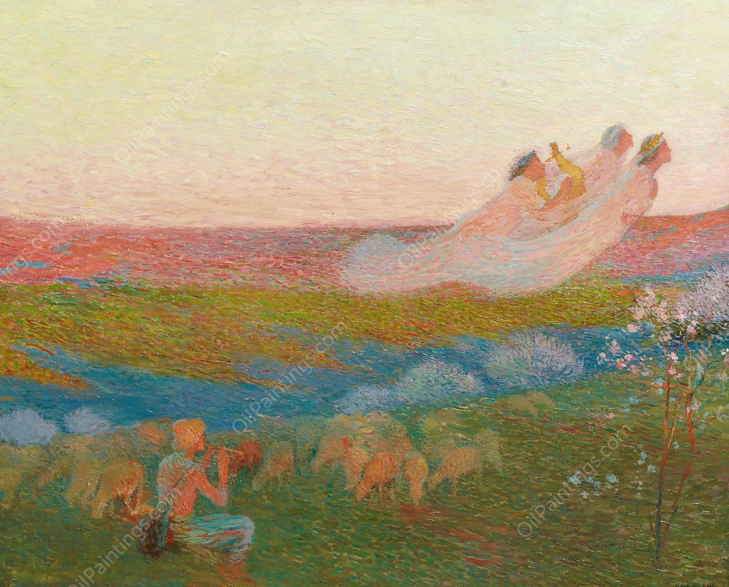 Berger et ses trois muses by Henri Martin - Hand-Painted Oil Painting Reproduction