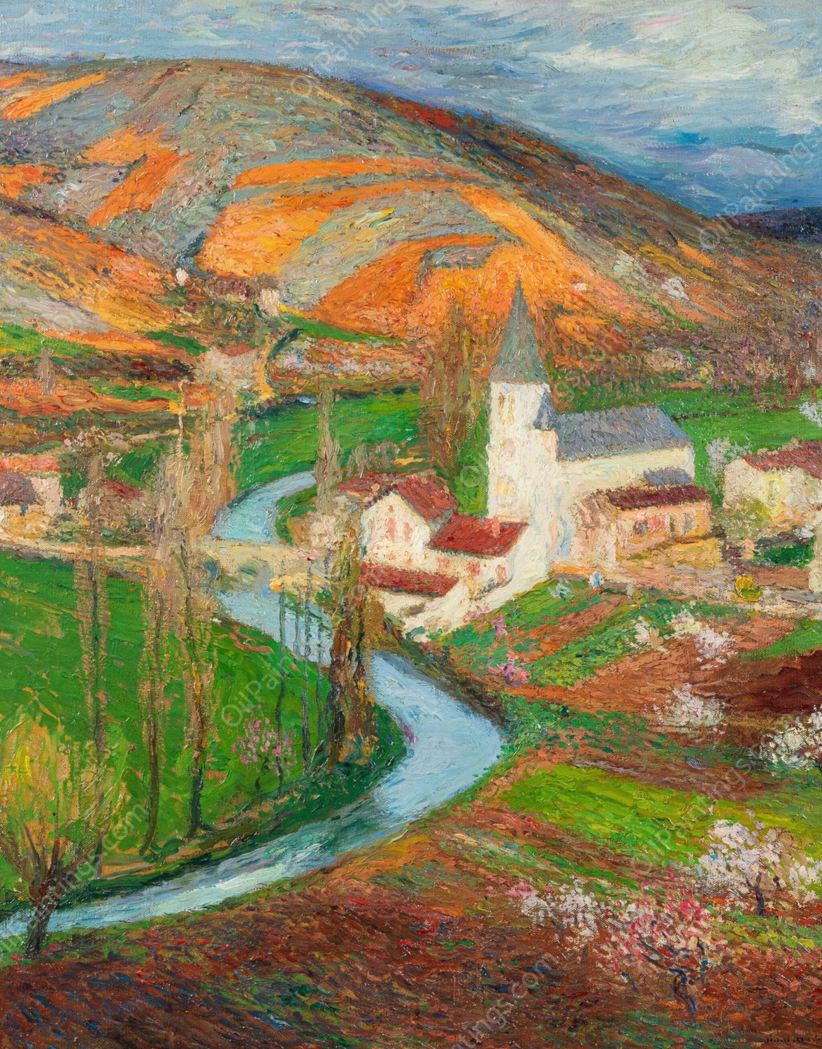 Labastide du vert au printemps depuis le jardin de Marquayrol by Henri Martin - Hand-Painted Oil Painting Reproduction