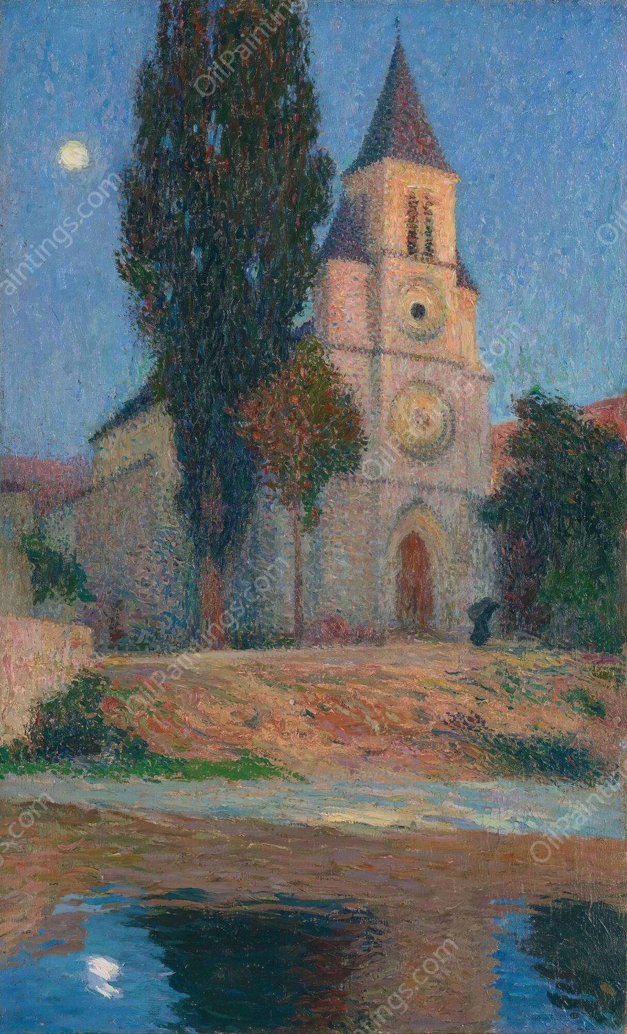 Lever De Lune Derriere L'eglise De La Bastide-Du-Vert  by Henri Martin - Hand-Painted Oil Painting Reproduction