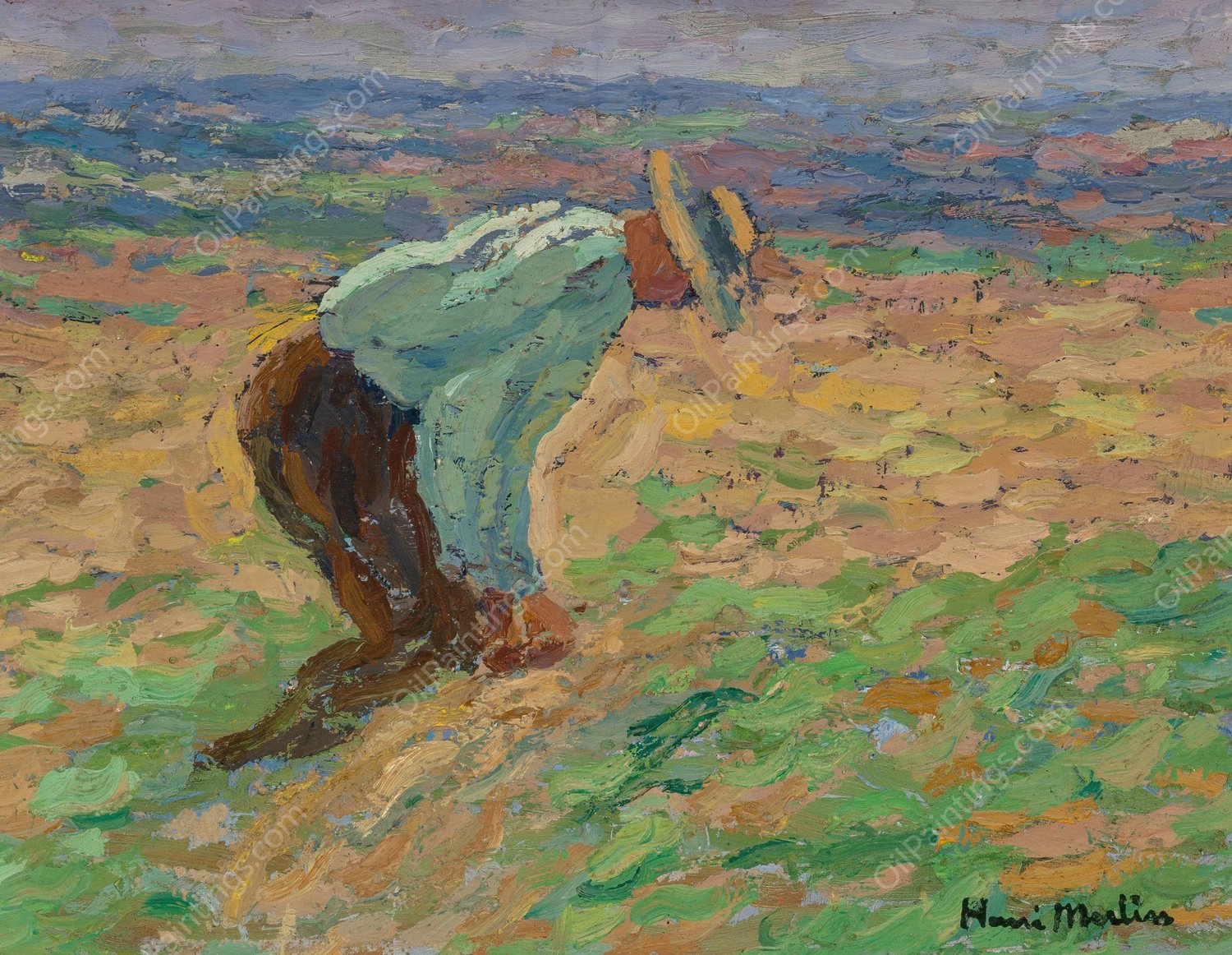 Lieur de gerbe  by Henri Martin - Hand-Painted Oil Painting Reproduction