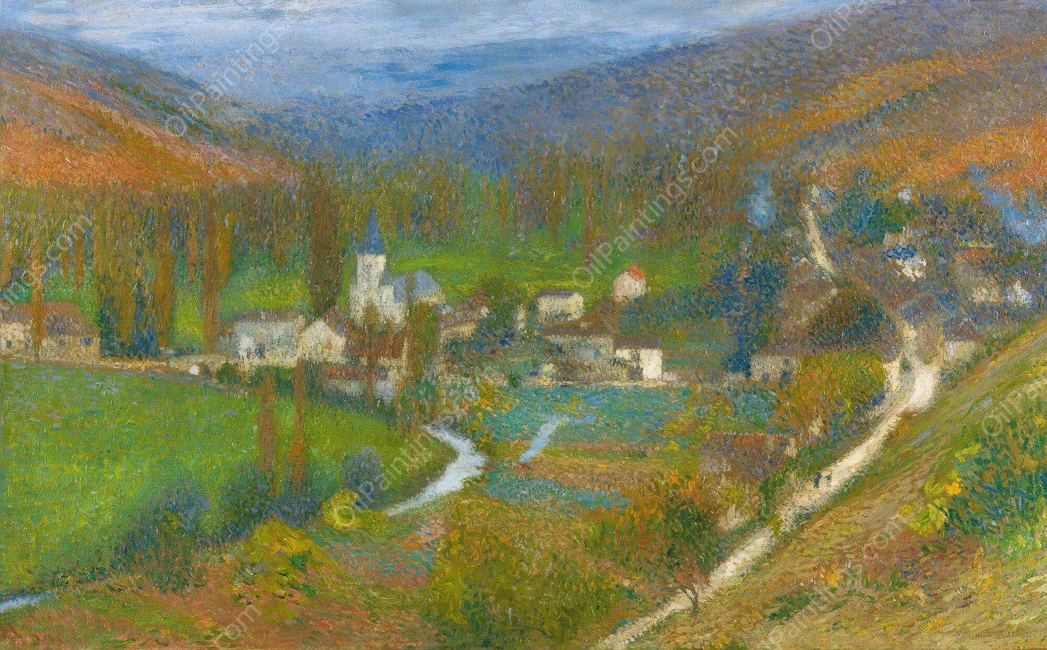 Vue Generale De Labastide-Du-Vert Du Haut Du Parc De Marquayrol  by Henri Martin - Hand-Painted Oil Painting Reproduction