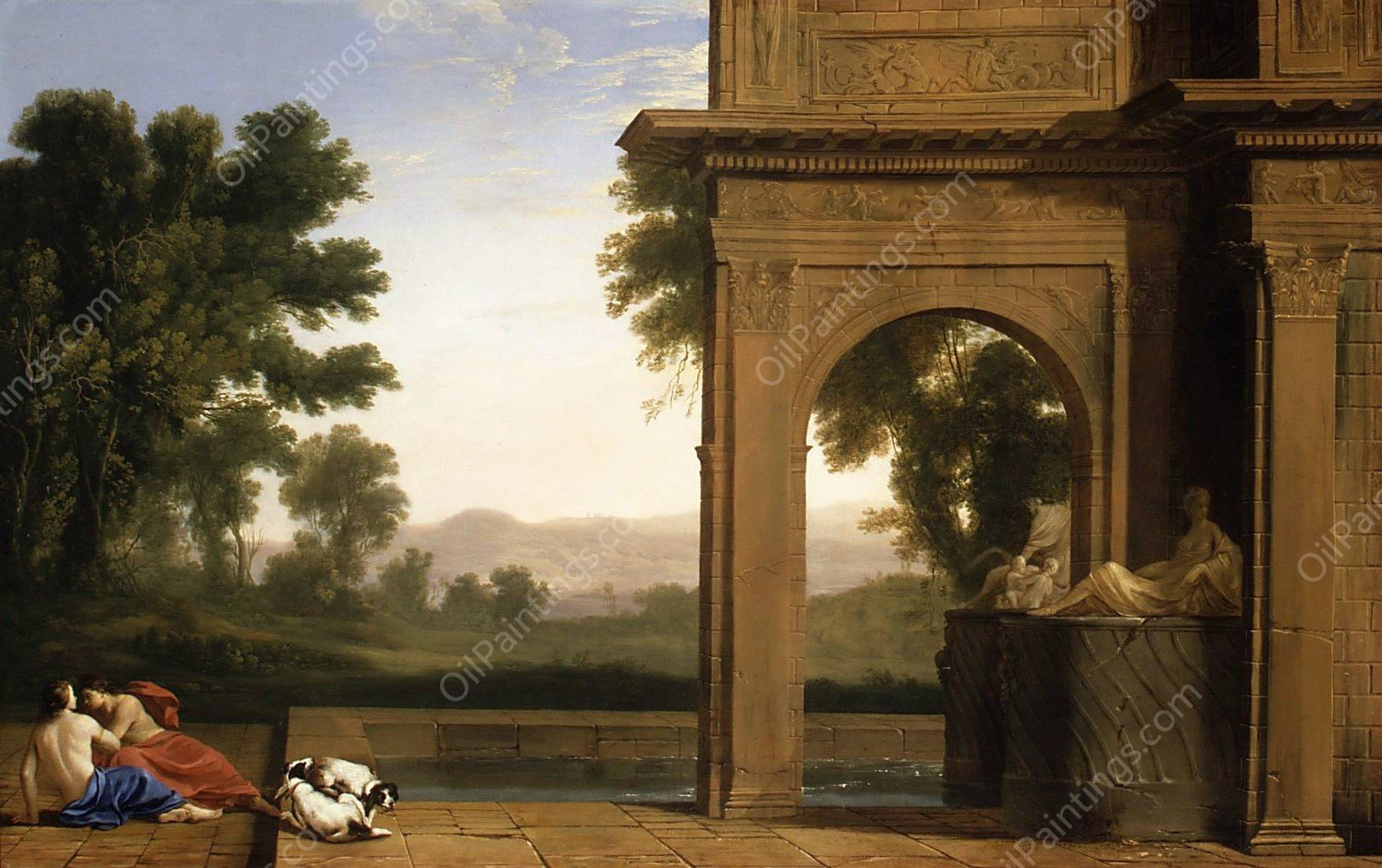 Classical Landscape with Figures by Henri Mauperche - Hand-Painted Oil Painting Reproduction