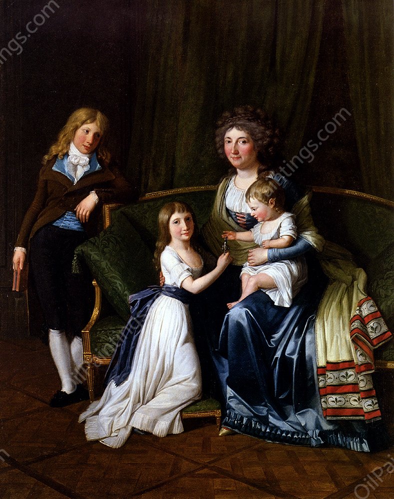 Portrait of a Family in an Interior by Henri Pierre Danloux - Hand-Painted Oil Painting Reproduction