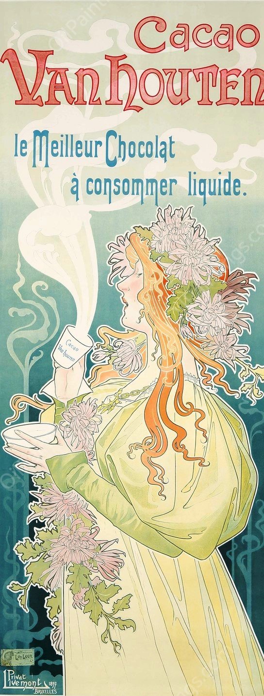 Cacao Van Houten  by Henri Privat-Livemont - Hand-Painted Oil Painting Reproduction