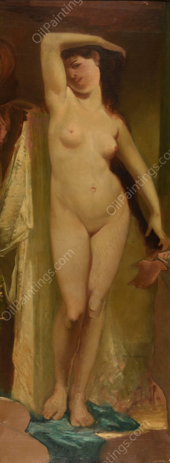 Un marche d'esclaves a Alexandrie; Esclave nue en pied by Henri Regnault - Hand-Painted Oil Painting Reproduction