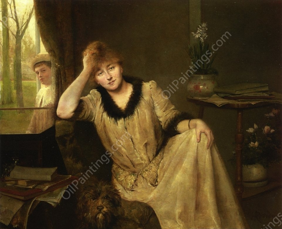 Portrait of a Woman in an Elegant Interior by Henri Rondel - Hand-Painted Oil Painting Reproduction