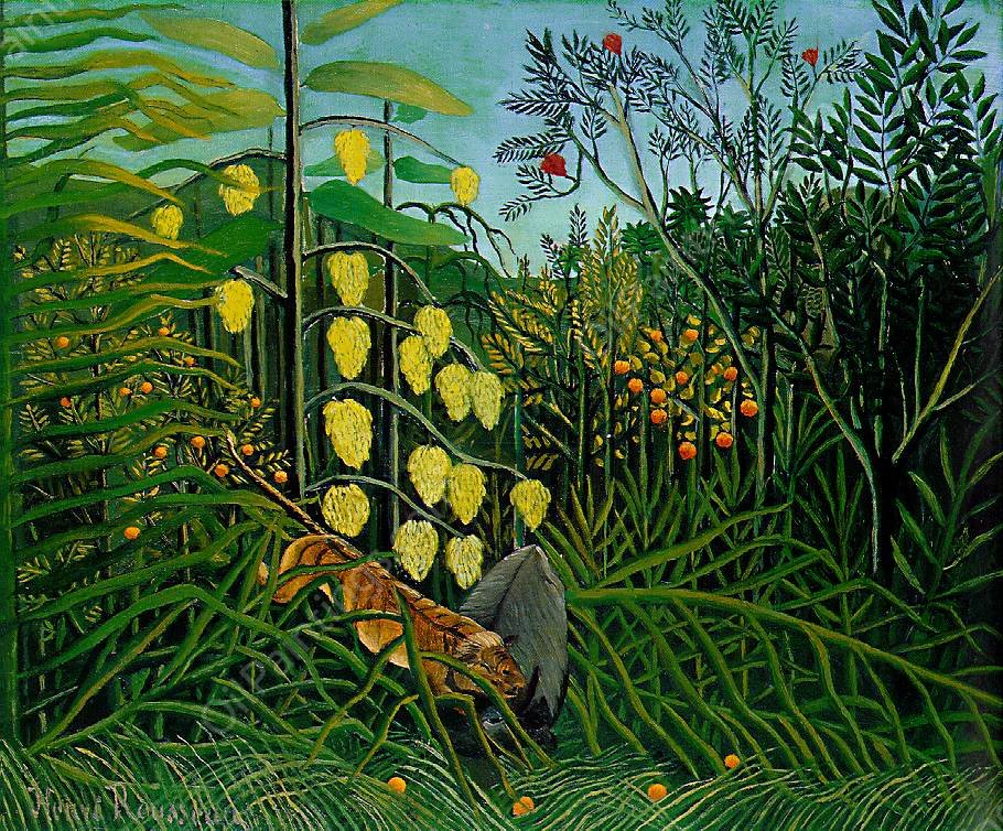 Combat of a Tiger and a Buffalo by Henri Rousseau - Hand-Painted Oil Painting Reproduction