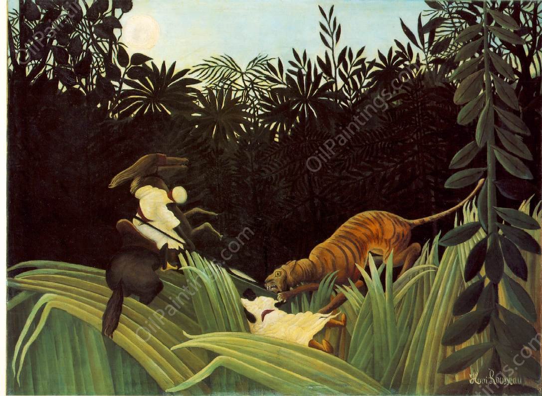 Eclaireur attaque par un tigre Scout Attacked by a Tiger by Henri Rousseau - Hand-Painted Oil Painting Reproduction