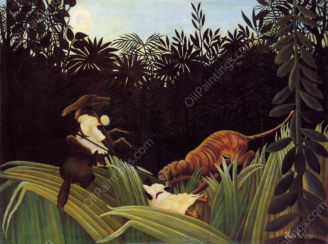 Scout Attacked by a Tiger by Henri Rousseau - Hand-Painted Oil Painting Reproduction