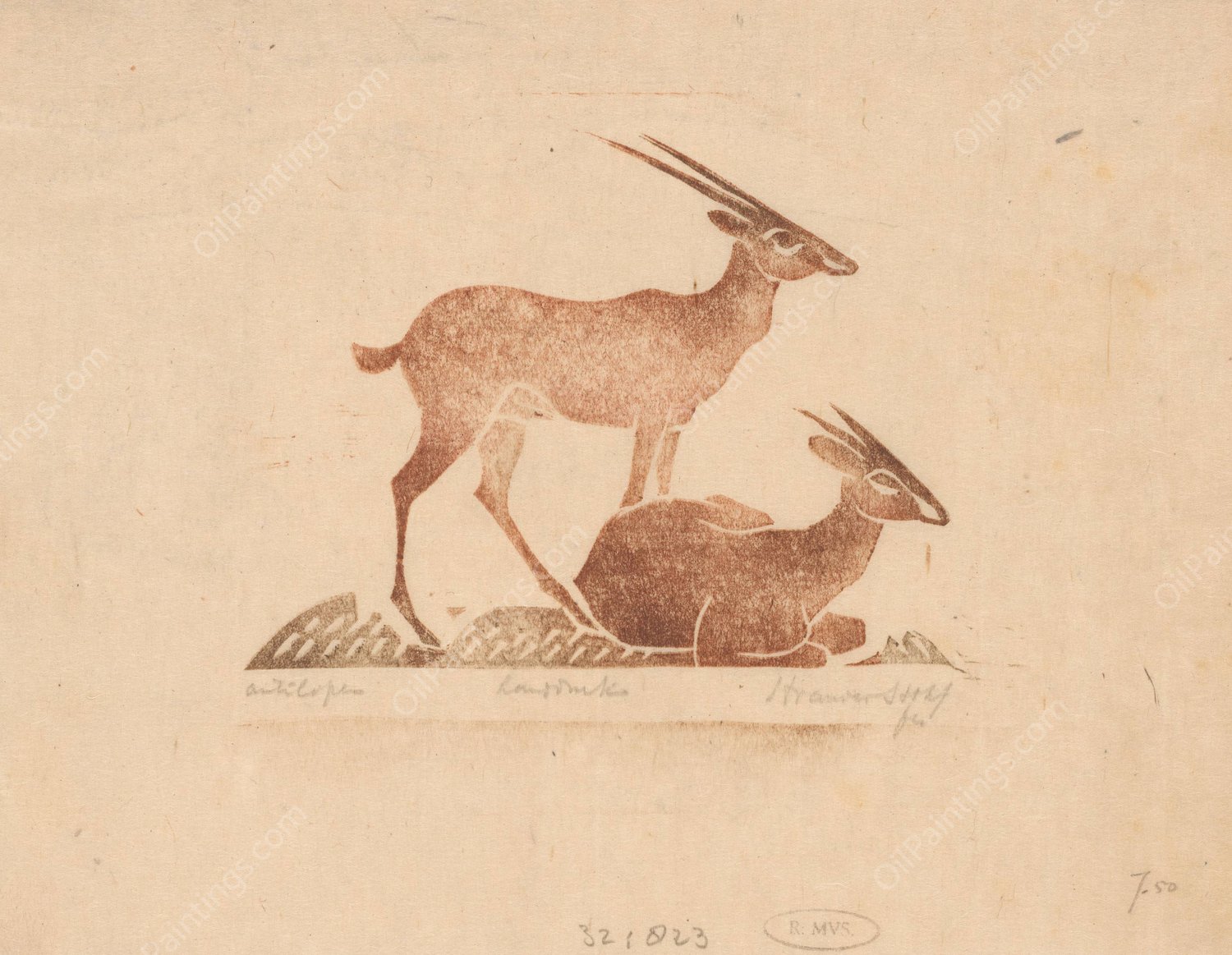 Antilopen  by Henri Van Der Stok - Hand-Painted Oil Painting Reproduction