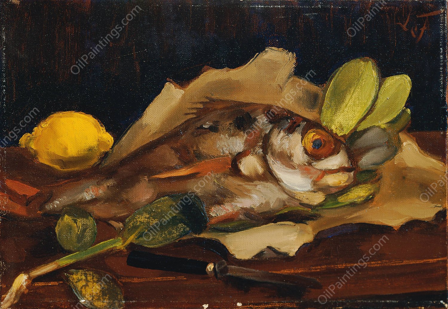 Fischstillleben mit Zitrone  by Henri Victor Gabriel Le Fauconnier - Hand-Painted Oil Painting Reproduction