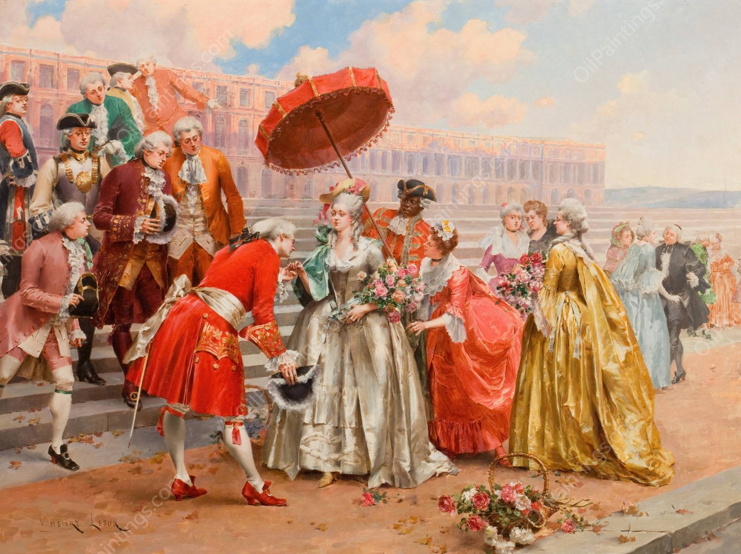 A Prominent Gathering by Henri Victor Lesur - Hand-Painted Oil Painting Reproduction