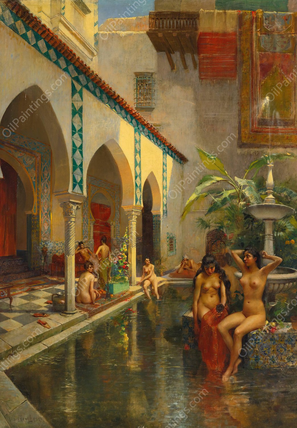 An Exotic Courtyard by Henri Victor Lesur - Hand-Painted Oil Painting Reproduction