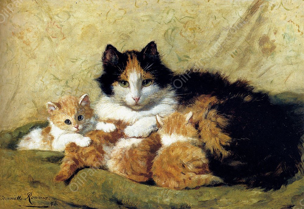 A Proud Mother by Henriette Ronner-Knip - Hand-Painted Oil Painting Reproduction