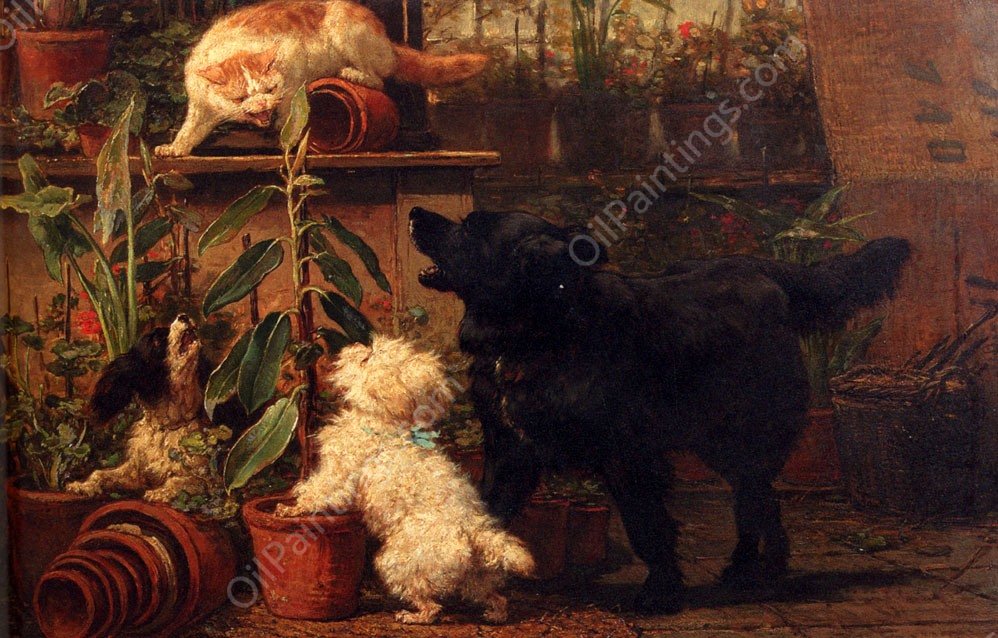 In The Greenhouse by Henriette Ronner-Knip - Hand-Painted Oil Painting Reproduction