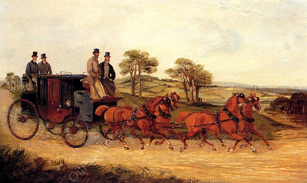 Mail Coaches on an Open Road by Henry Alken - Hand-Painted Oil Painting Reproduction
