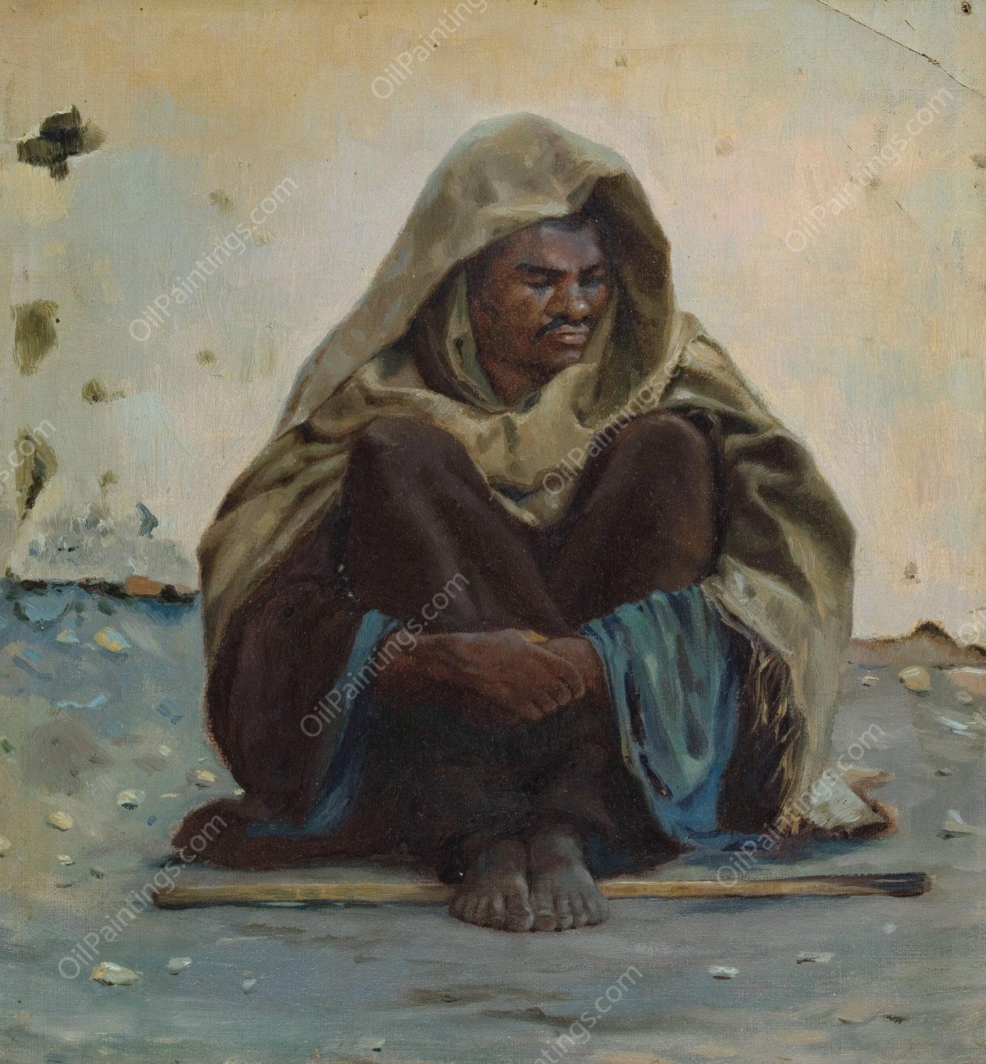 Arabe assis de face  by Henry Brokman - Hand-Painted Oil Painting Reproduction