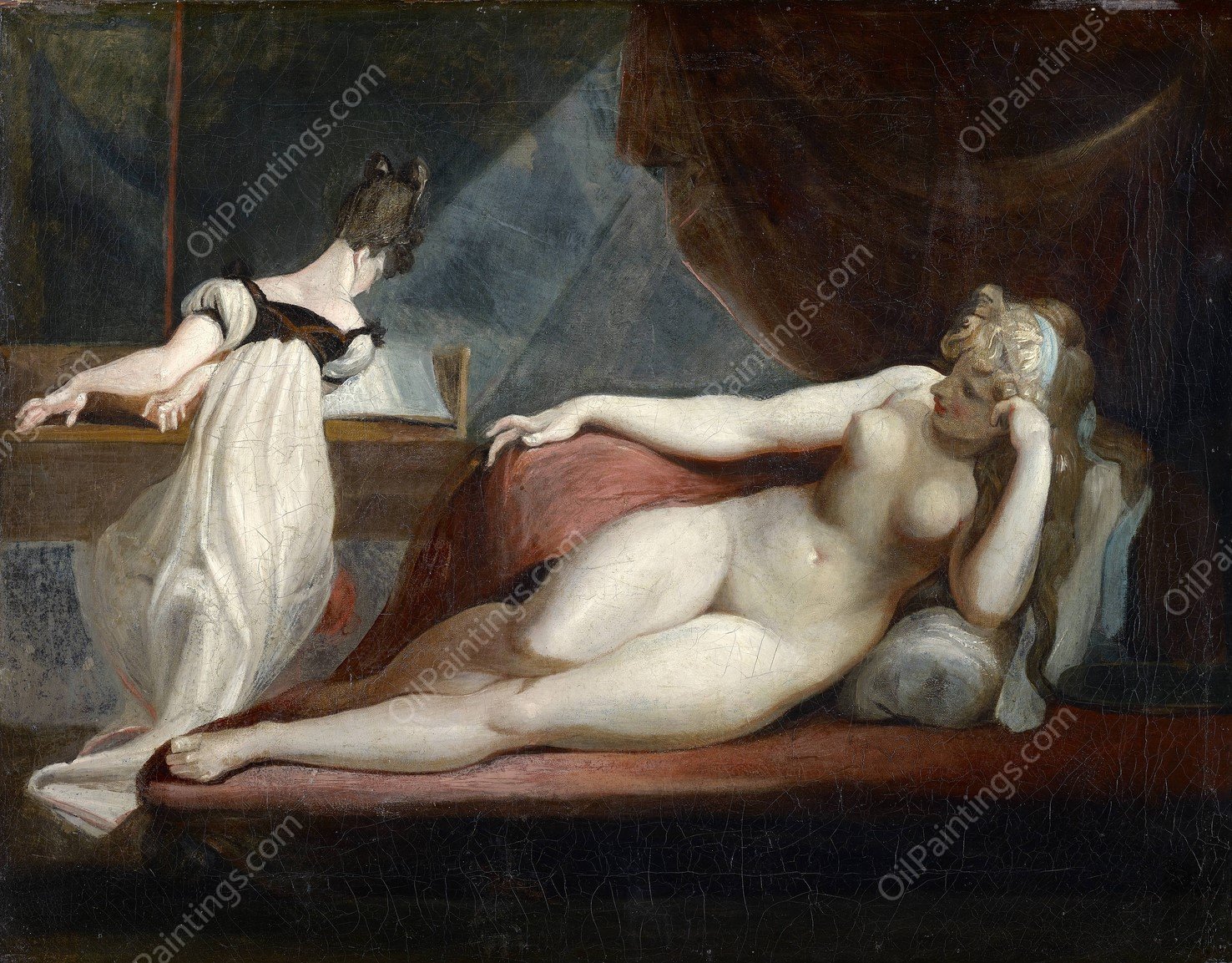 Reclining Nude And Woman At The Piano  by Henry Fuseli - Hand-Painted Oil Painting Reproduction