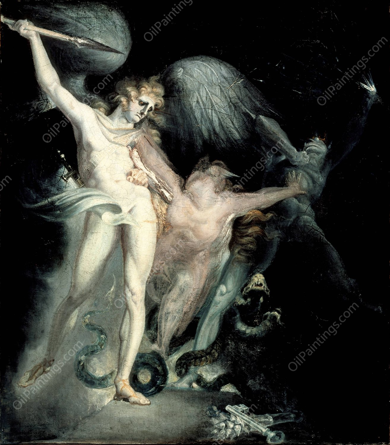 Satan and Death with Sin Intervening  by Henry Fuseli - Hand-Painted Oil Painting Reproduction