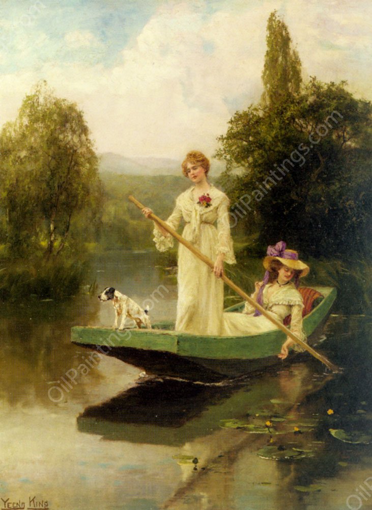 Two Ladies Punting on the River by Henry John Yeend King - Hand-Painted Oil Painting Reproduction