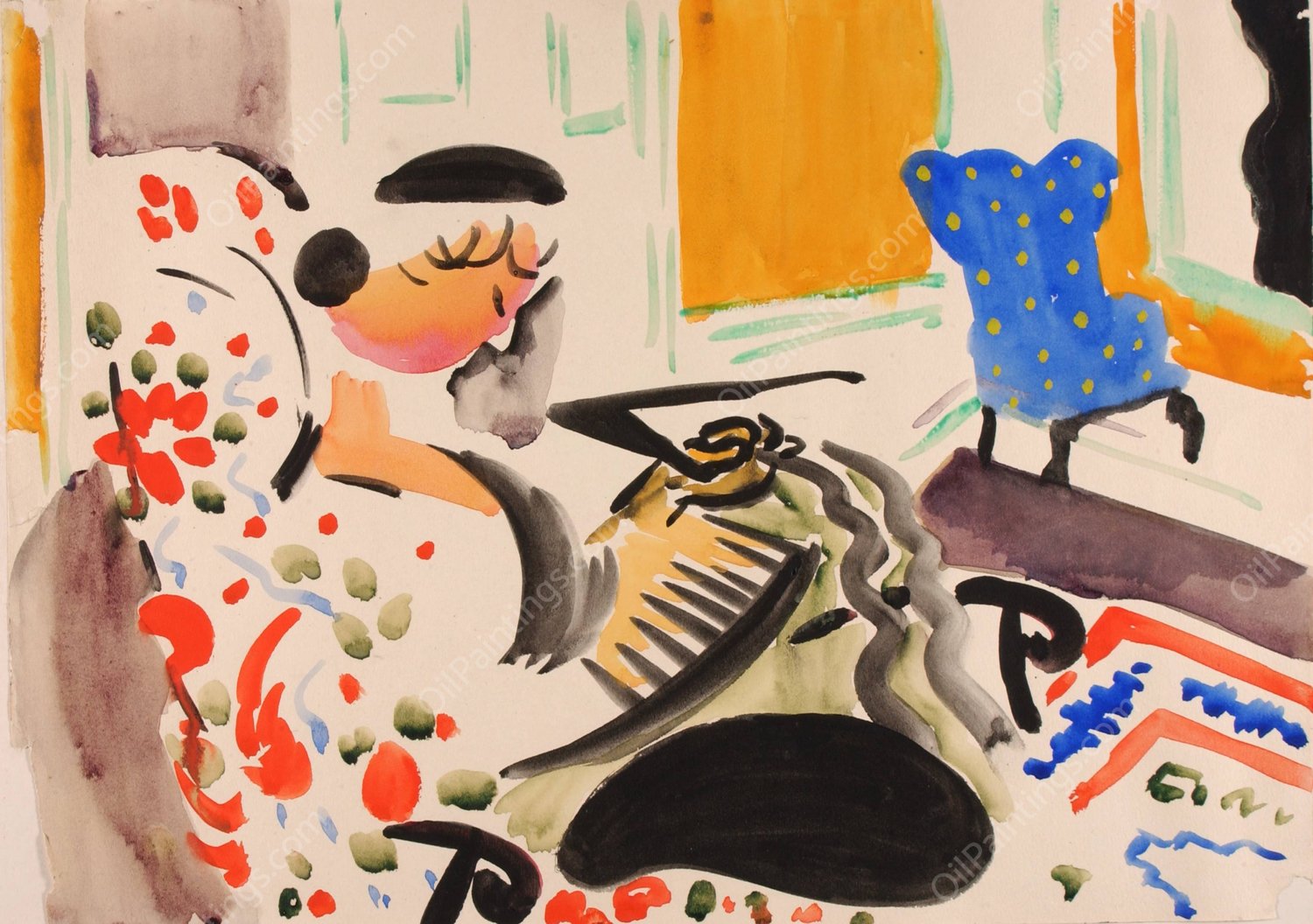 Calligraphic Interior  by Henry Lyman Sayen - Hand-Painted Oil Painting Reproduction