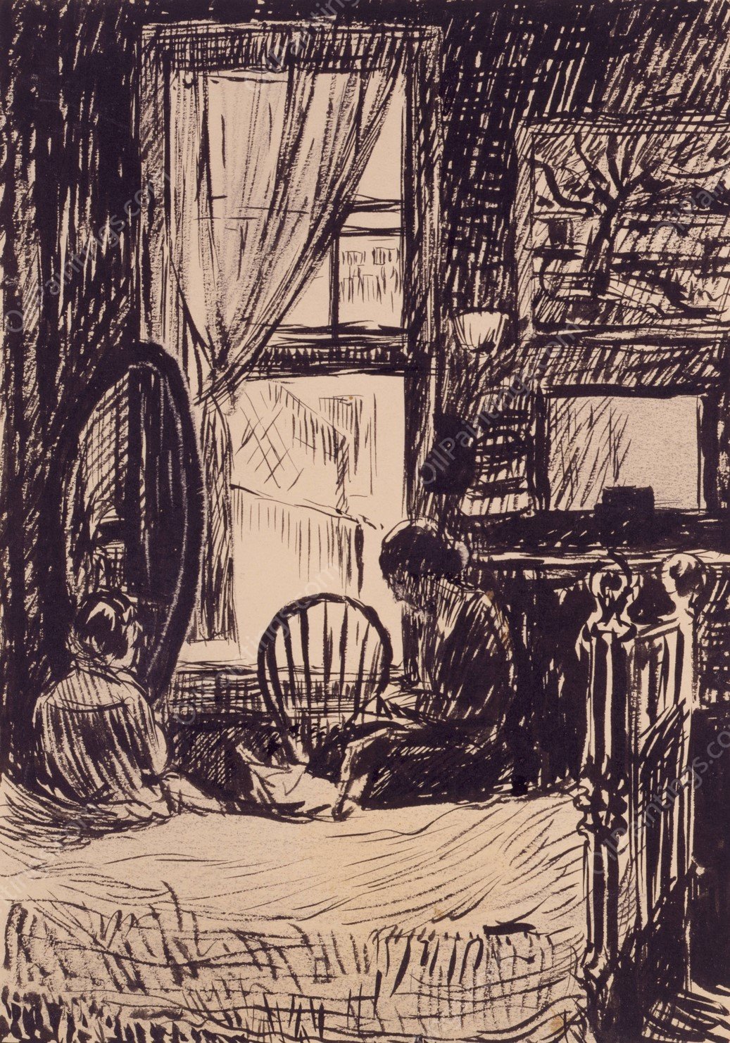 Figures before Window  by Henry Lyman Sayen - Hand-Painted Oil Painting Reproduction