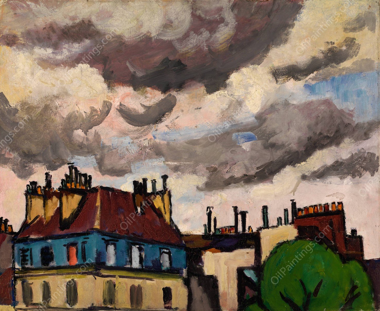 Rooftops and Clouds, Paris  by Henry Lyman Sayen - Hand-Painted Oil Painting Reproduction