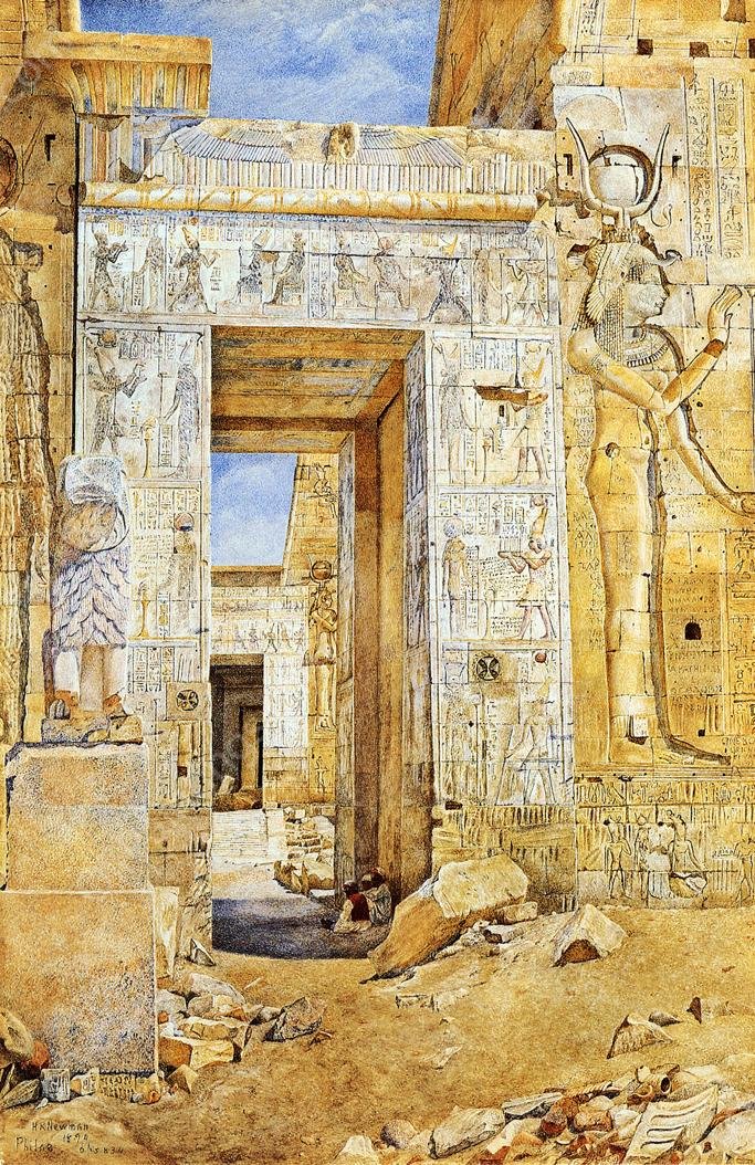 Portal of Nectanebus, Philae by Henry Roderick Newman - Hand-Painted Oil Painting Reproduction