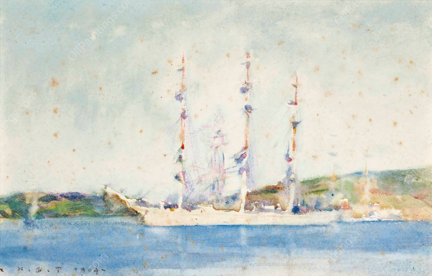 A Windjammer At Anchor  by Henry Scott Tuke - Hand-Painted Oil Painting Reproduction