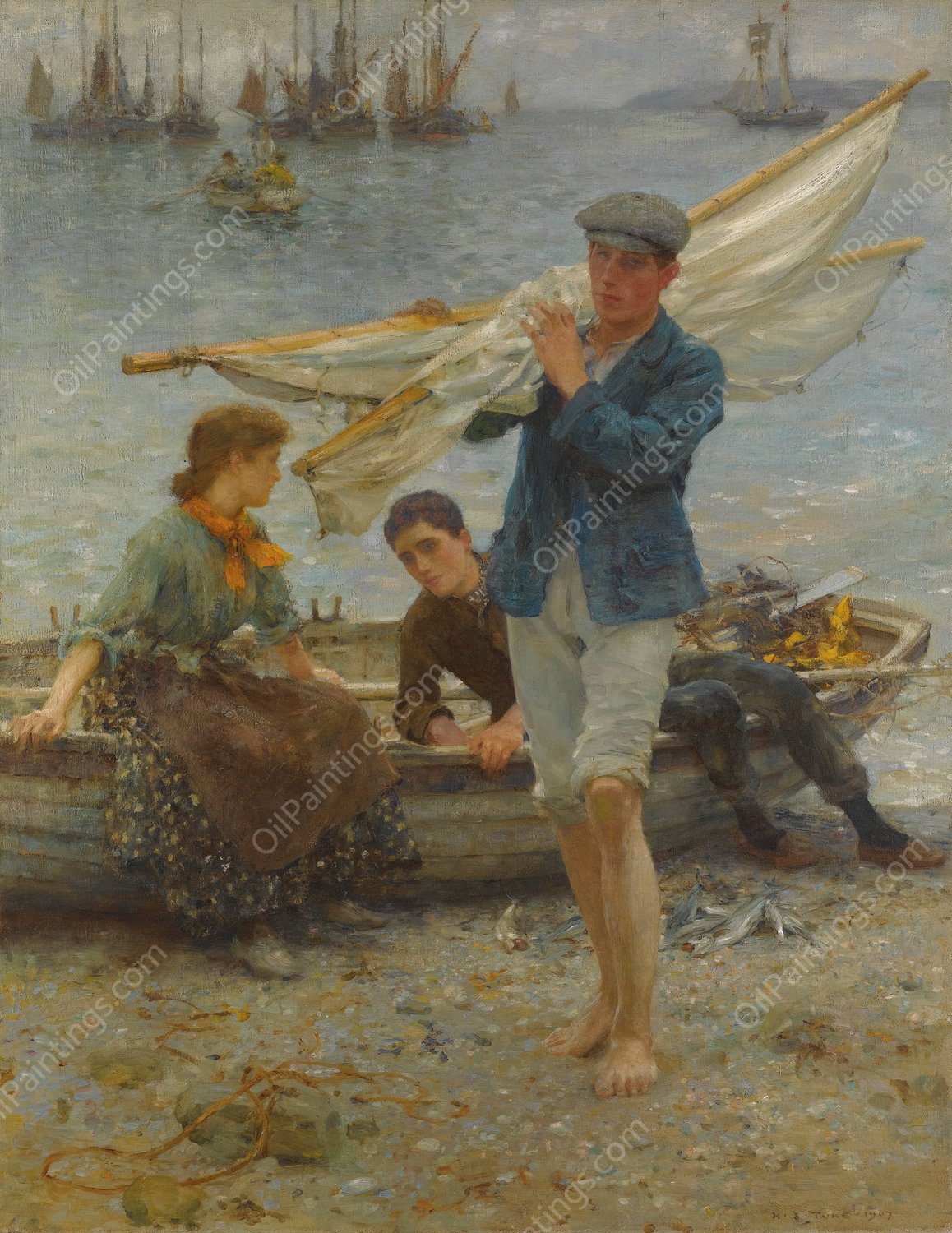 Return From Fishing  by Henry Scott Tuke - Hand-Painted Oil Painting Reproduction