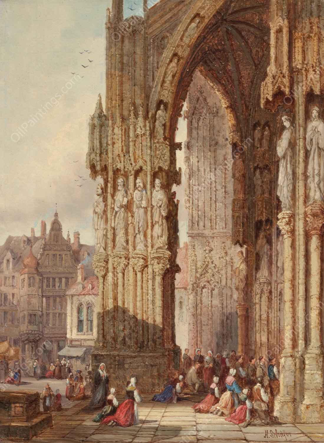 Regensburg Cathedral of St. Peter, Germany  by Henry Thomas Schafer - Hand-Painted Oil Painting Reproduction