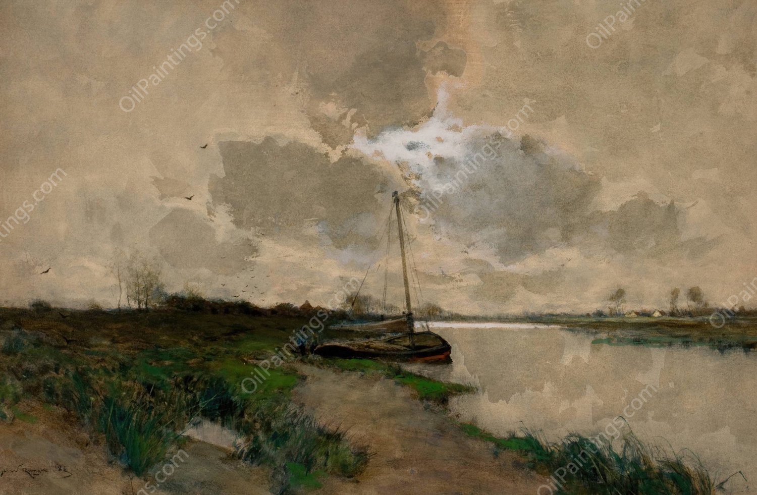 On the Scheldt, Holland  by Henry Ward Ranger - Hand-Painted Oil Painting Reproduction