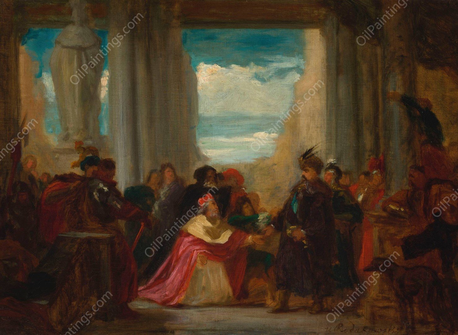 Count Wilczek beseeching king John Sobieski to help Vienna against the Turks, sketch  by Henryk Rodakowski - Hand-Painted Oil Painting Reproduction