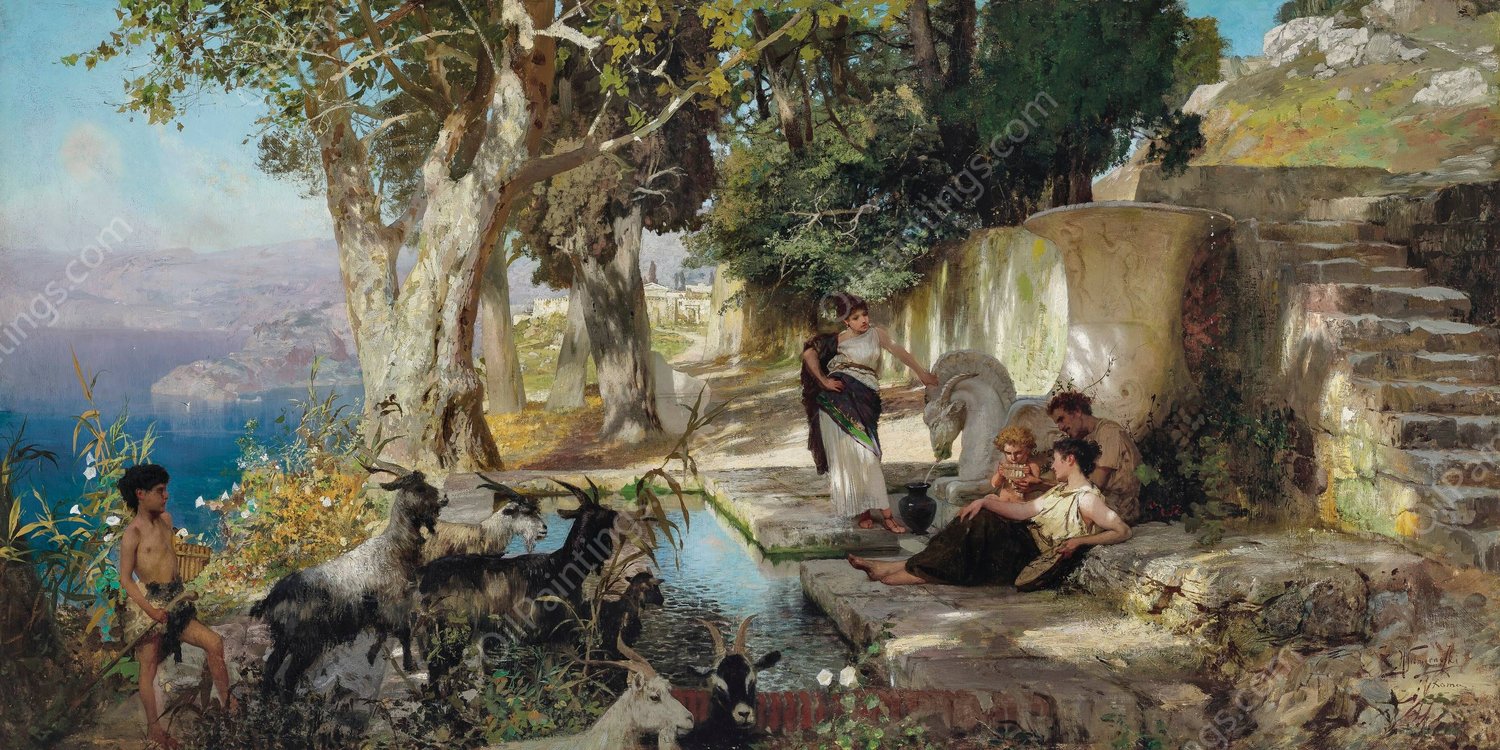 At the Fountain by Henryk Siemiradzki - Hand-Painted Oil Painting Reproduction